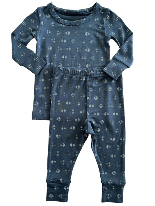 (Pre-order)BLP0884 Navy Print Kids Fall Pajamas Clothes Set