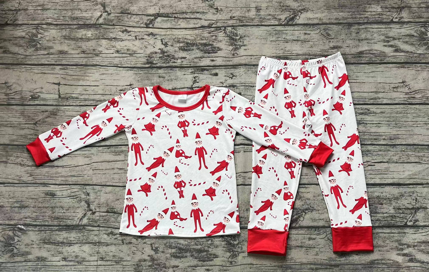 (Pre-order)BLP0895 Christmas Shelf Red Print Boys Pajamas Clothes Set