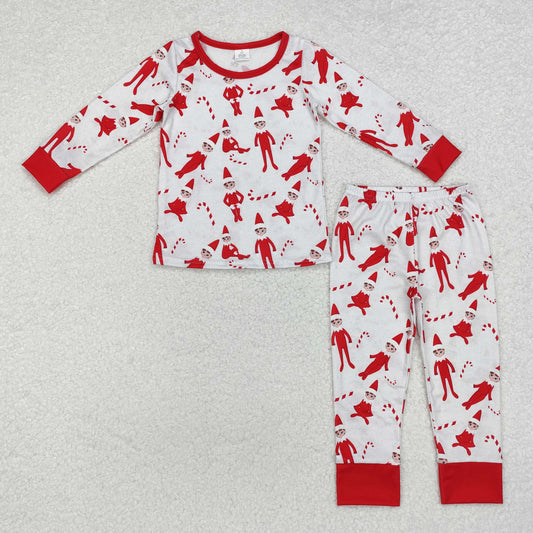 BLP0895 Cartoon Shelf Red Print Boys Christmas Bamboo Pajamas Clothes Set