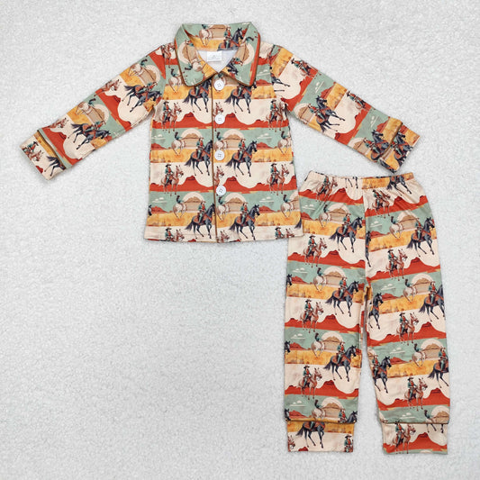 BLP0902 Cowgirl Print Kids Western Buttons Pajamas Clothes Set