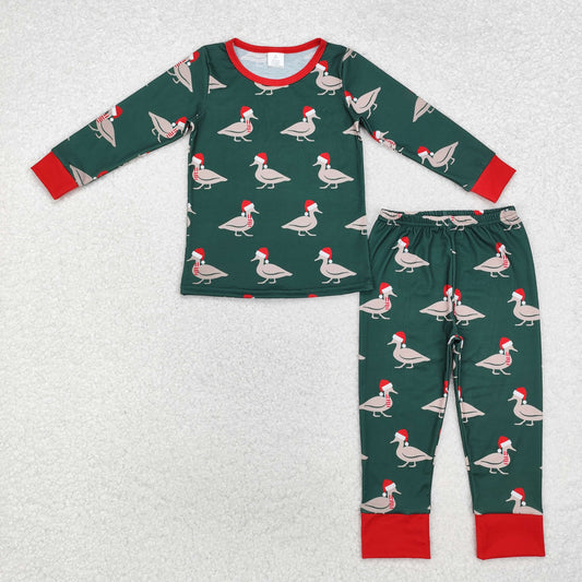 BLP0903 Duck Green Print Boys Christmas Bamboo Pajamas Clothes Set