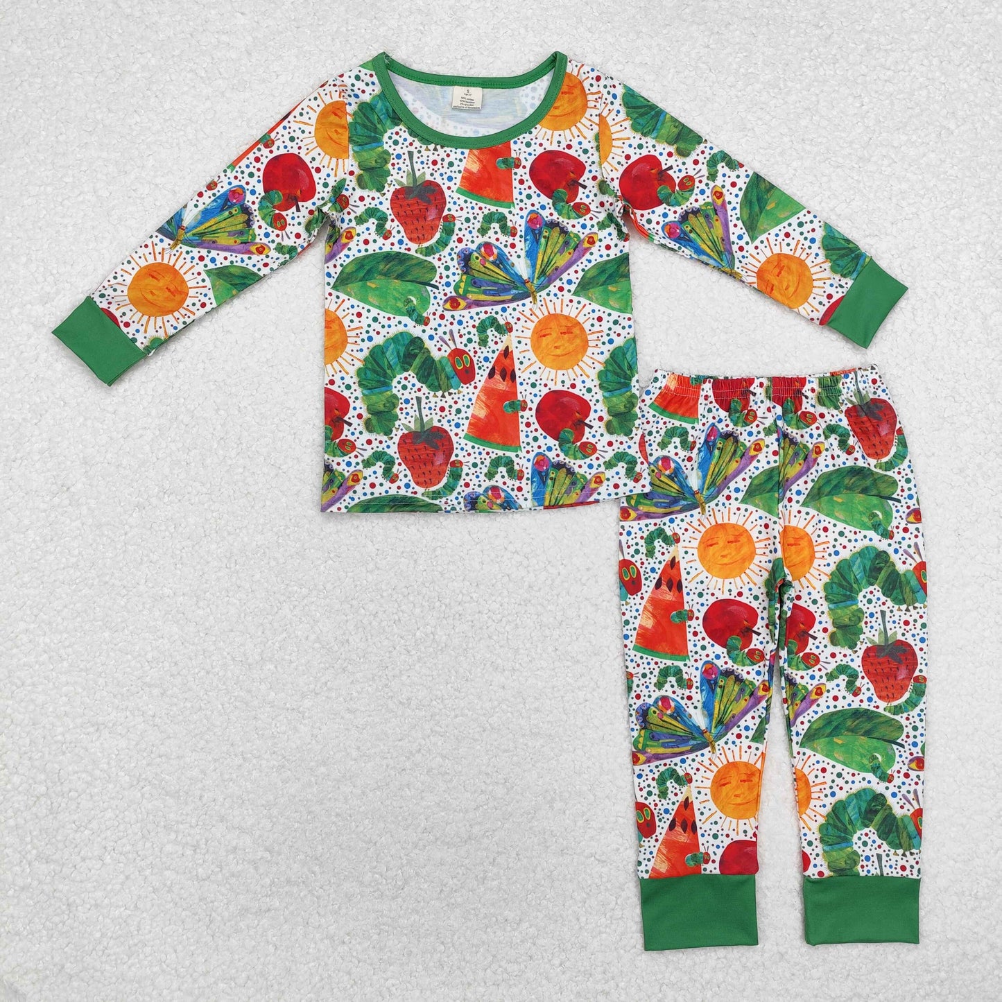 BLP0909 Hungry Caterpillar Print Kids Bamboo Pajamas Clothes Set