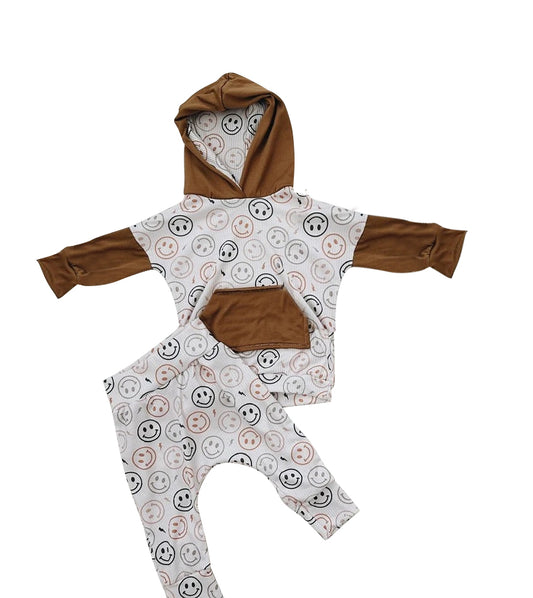 (Pre-order)BLP0914 Smiling Face Print Boys Fall Hoodie Clothes Set