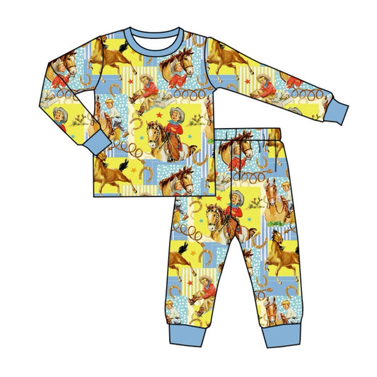 (Pre-order)BLP0915  Cowboy Print Boys Fall Pajamas Clothes Set