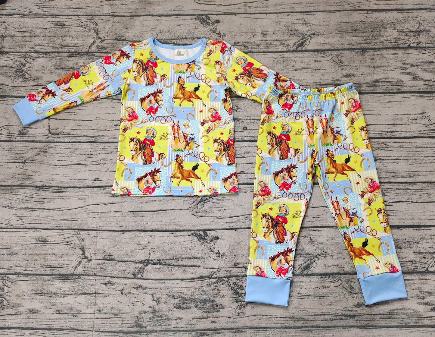 (Pre-order)BLP0915  Cowboy Print Boys Fall Pajamas Clothes Set