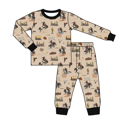 (Pre-order)BLP0916  Cowboy Cactus Print Boys Fall Pajamas Clothes Set