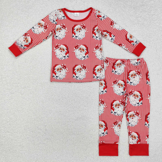 BLP0917  Santa Stripes Print Boys Christmas Bamboo Pajamas Clothes Set