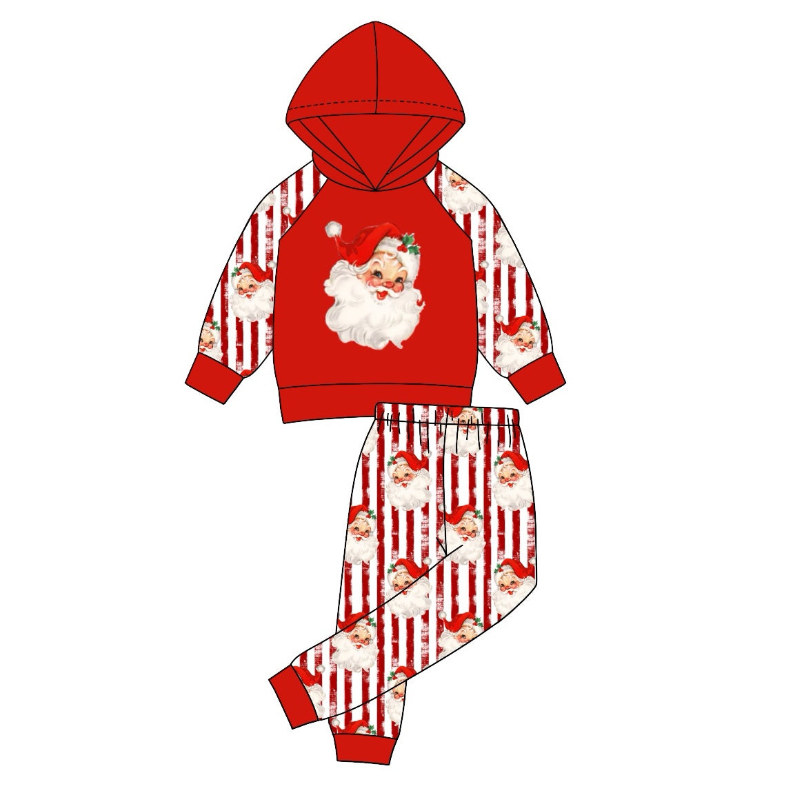 (Pre-order)BLP0931 Santa Red Print Boys Christmas Hoodie Clothes Set