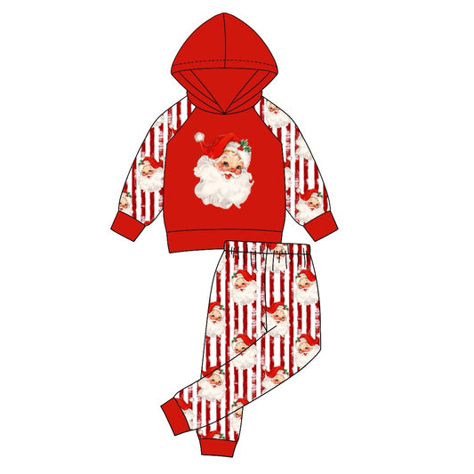 (Pre-order)BLP0931 Santa Red Print Boys Christmas Hoodie Clothes Set