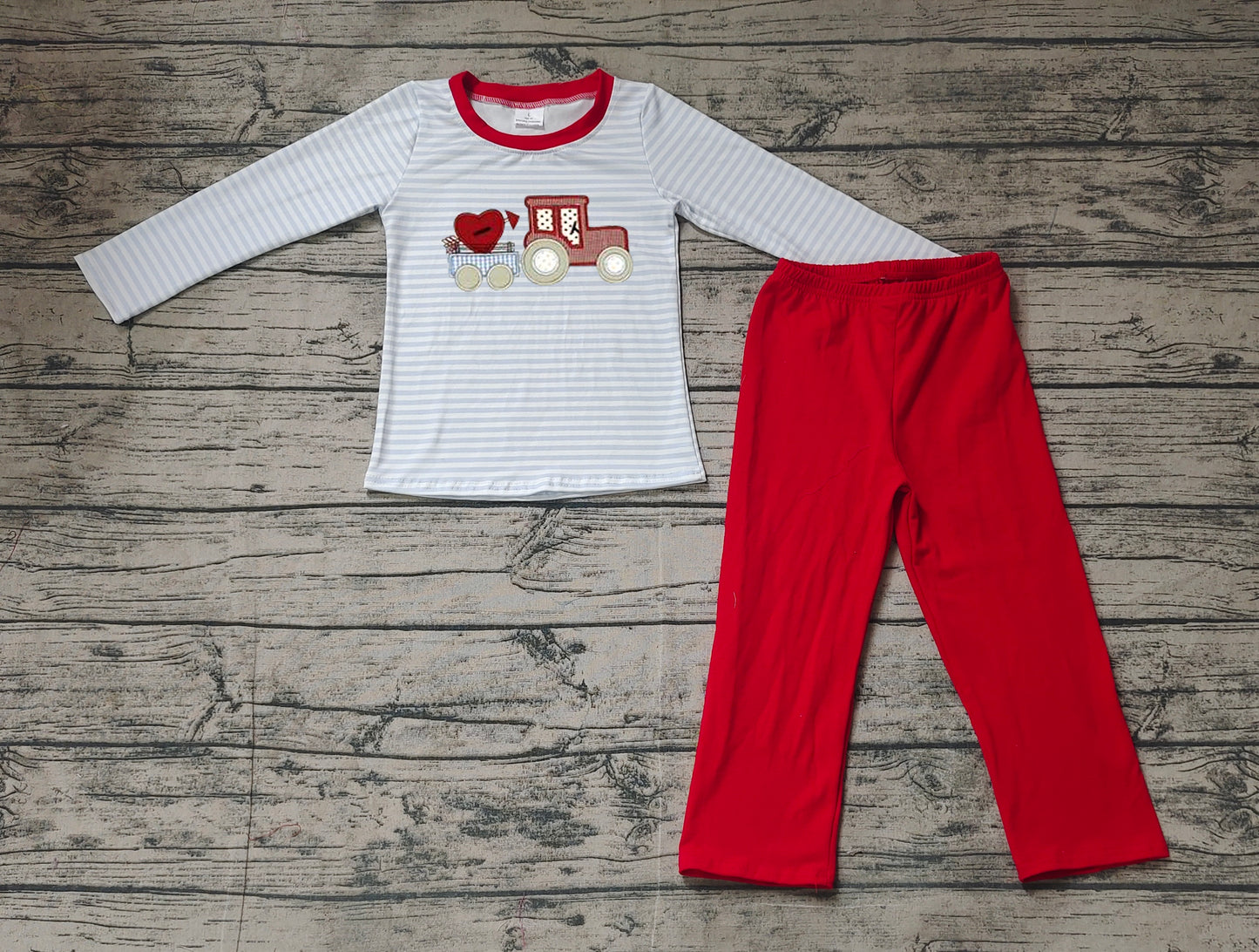 (Pre-order)BLP0932 Tractors Heart Top Red Pants Boys Valentine's Day Clothes Set