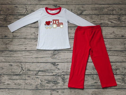 (Pre-order)BLP0932 Tractors Heart Top Red Pants Boys Valentine's Day Clothes Set