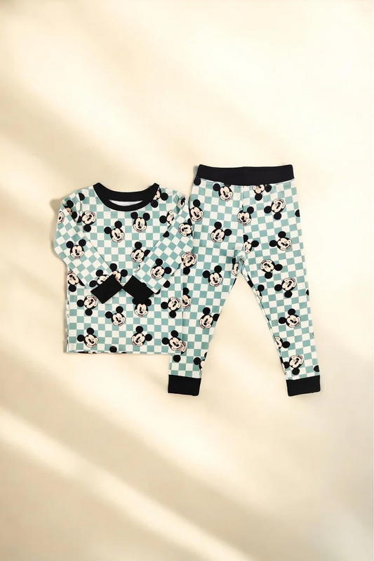 (Pre-order)BLP0937  Cartoon Mouse Plaid Print Boys Fall Pajams Clothes Set