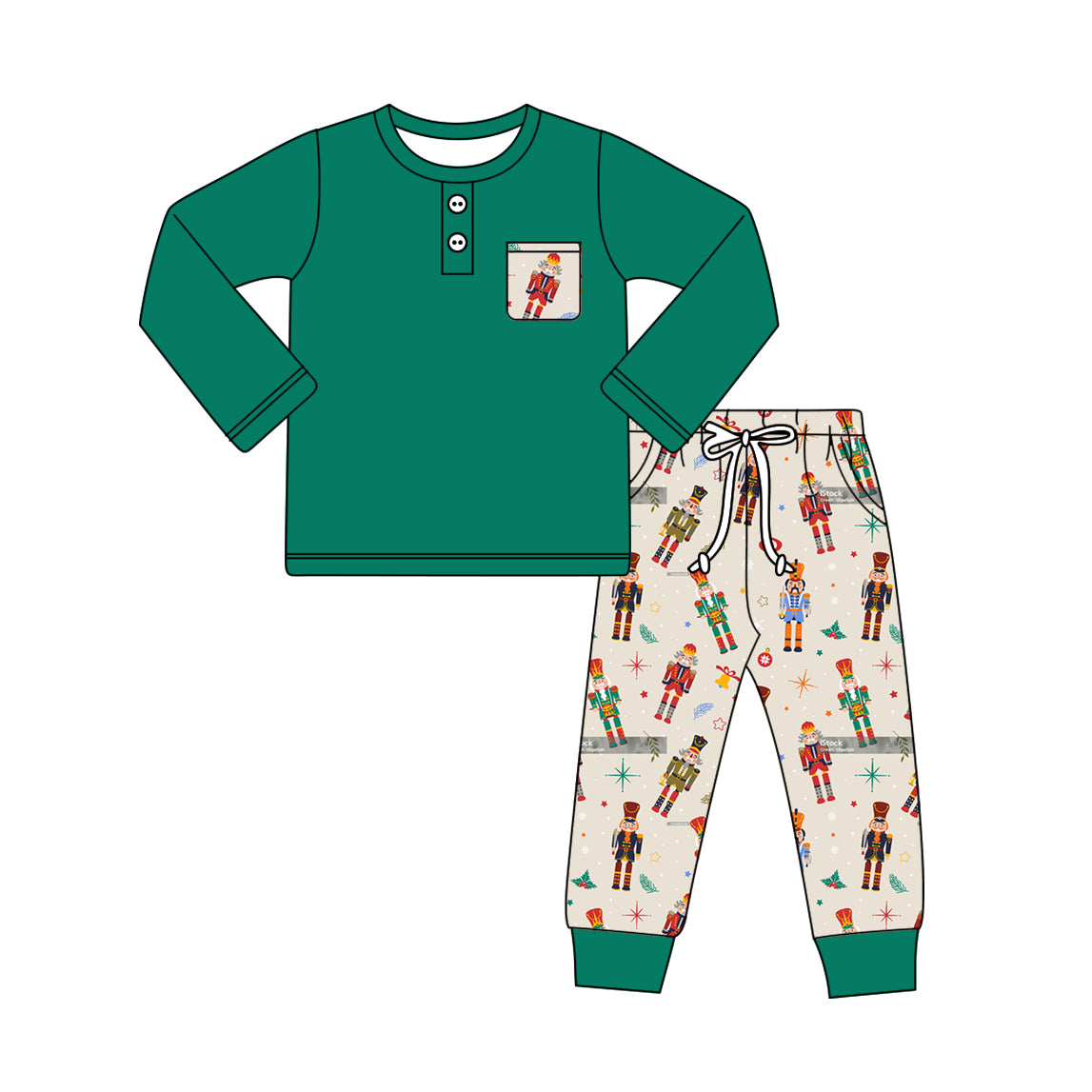 (Pre-order)BLP0945 Green Pocket Top Nutcracker Soldier Pants Boys Christmas Clothes Set