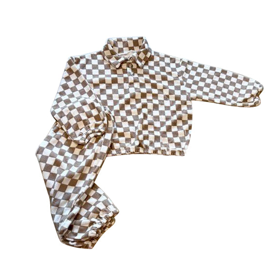 (Pre-order)BLP0946 Brown Plaid Print Boys Fall Clothes Set