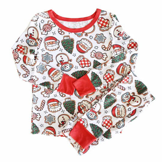 (Pre-order)BLP0958 Santa Candy Print Kids Christmas Pajamas Clothes Set