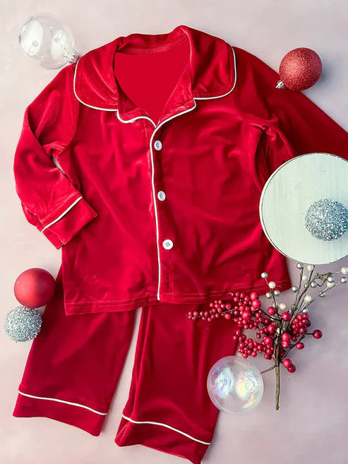 (Pre-order)BLP0959  Red Velvet Kids Christmas Buttons Pajamas Clothes Set