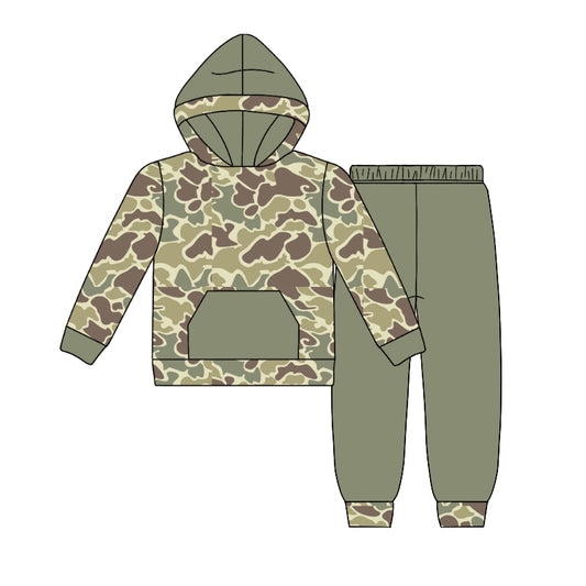 (Pre-order)BLP0960 Green Camo Print Boys Fall Hoodie Clothes Set