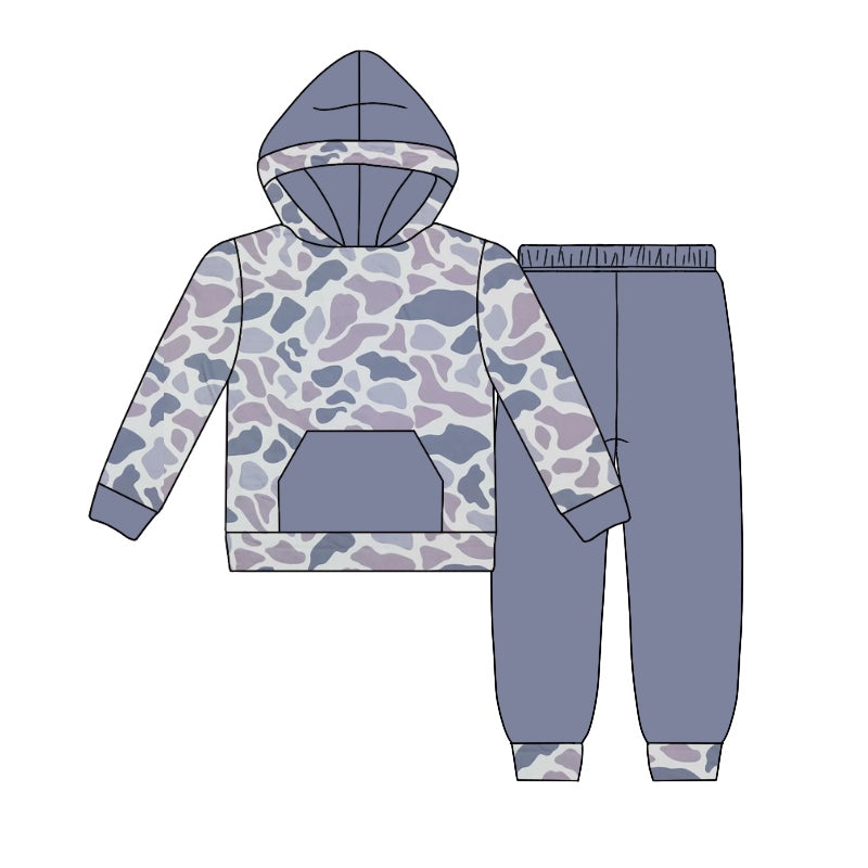 (Pre-order)BLP0963  Gray Camo Print Boys Fall Hoodie Clothes Set