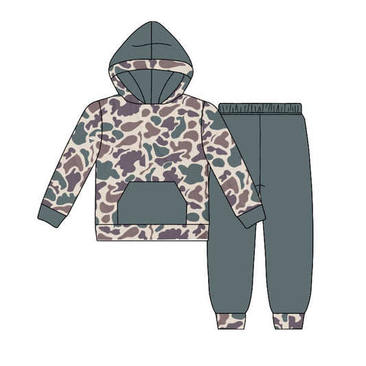 (Pre-order)BLP0964  Green Brown Camo Print Boys Fall Hoodie Clothes Set