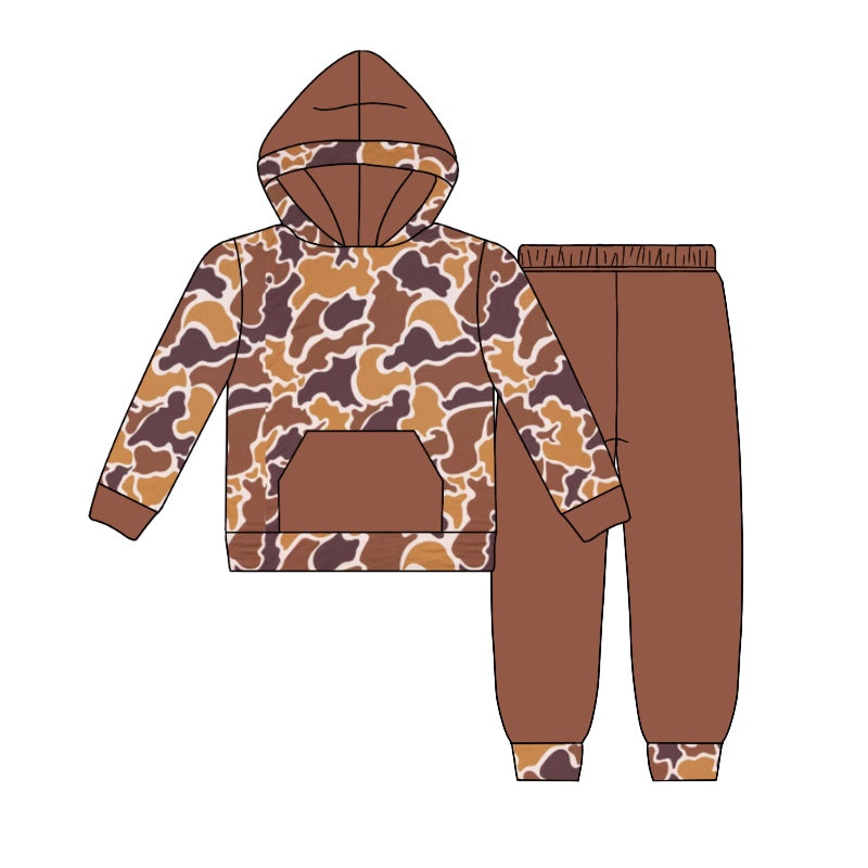 (Pre-order)BLP0965  Brown Camo Print Boys Fall Hoodie Clothes Set