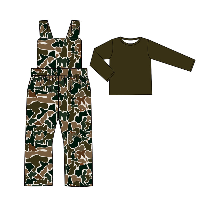 (Pre-order)BLP0966 Dark Brown Top Camo Jumpsuit Boys Fall Clothes Set