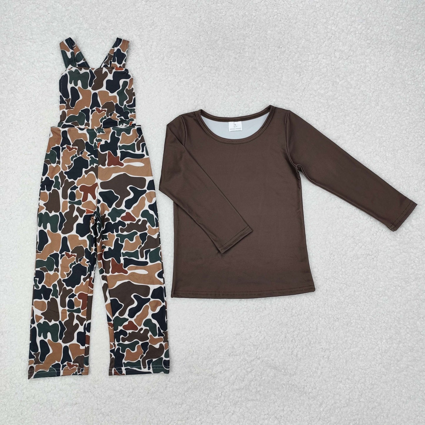 BLP0966 Dark Brown Top Camo Jumpsuit Boys Fall Clothes Set