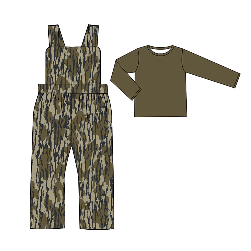 (Pre-order)BLP0967 Dark Green Top Camo Jumpsuit Boys Fall Clothes Set