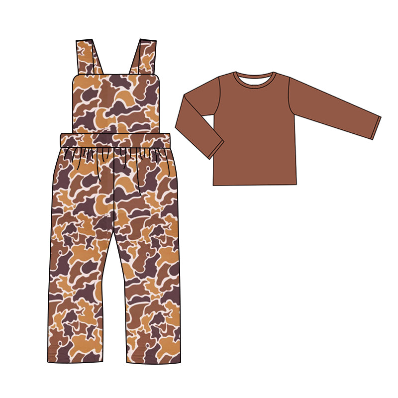 (Pre-order)BLP0968 Brown Top Camo Jumpsuit Boys Fall Clothes Set