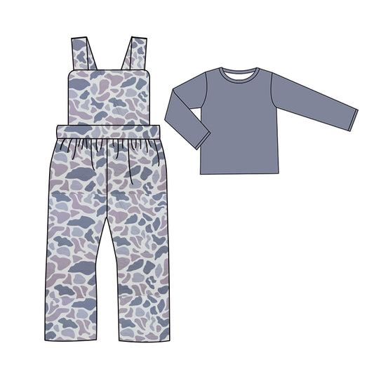 (Pre-order)BLP0969 Gray Top Camo Jumpsuit Boys Fall Clothes Set