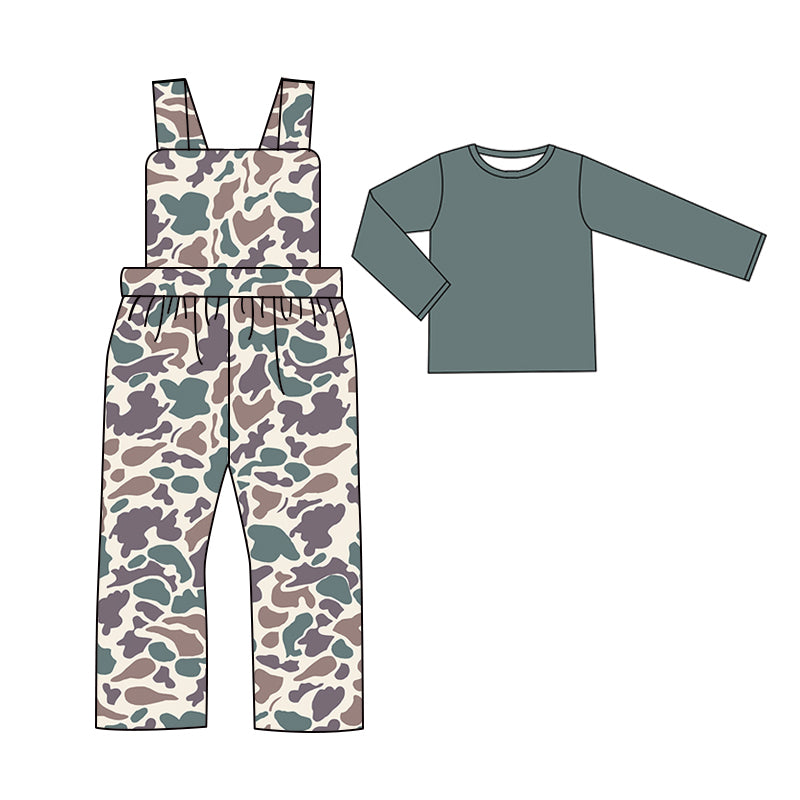 (Pre-order)BLP0970 Green Top Camo Jumpsuit Boys Fall Clothes Set