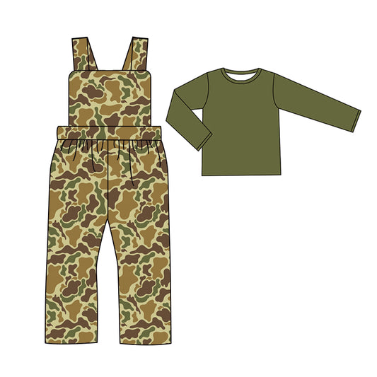 (Pre-order)BLP0973  Green Top Camo Jumpsuit Boys Fall Clothes Set