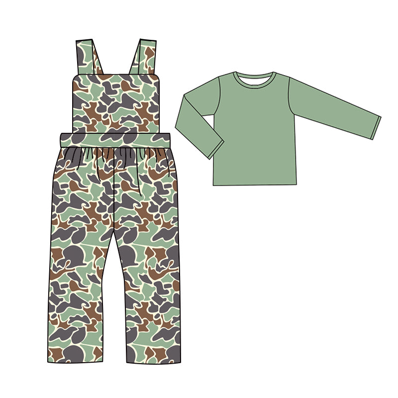 (Pre-order)BLP0975  Green Top Camo Jumpsuit Boys Fall Clothes Set