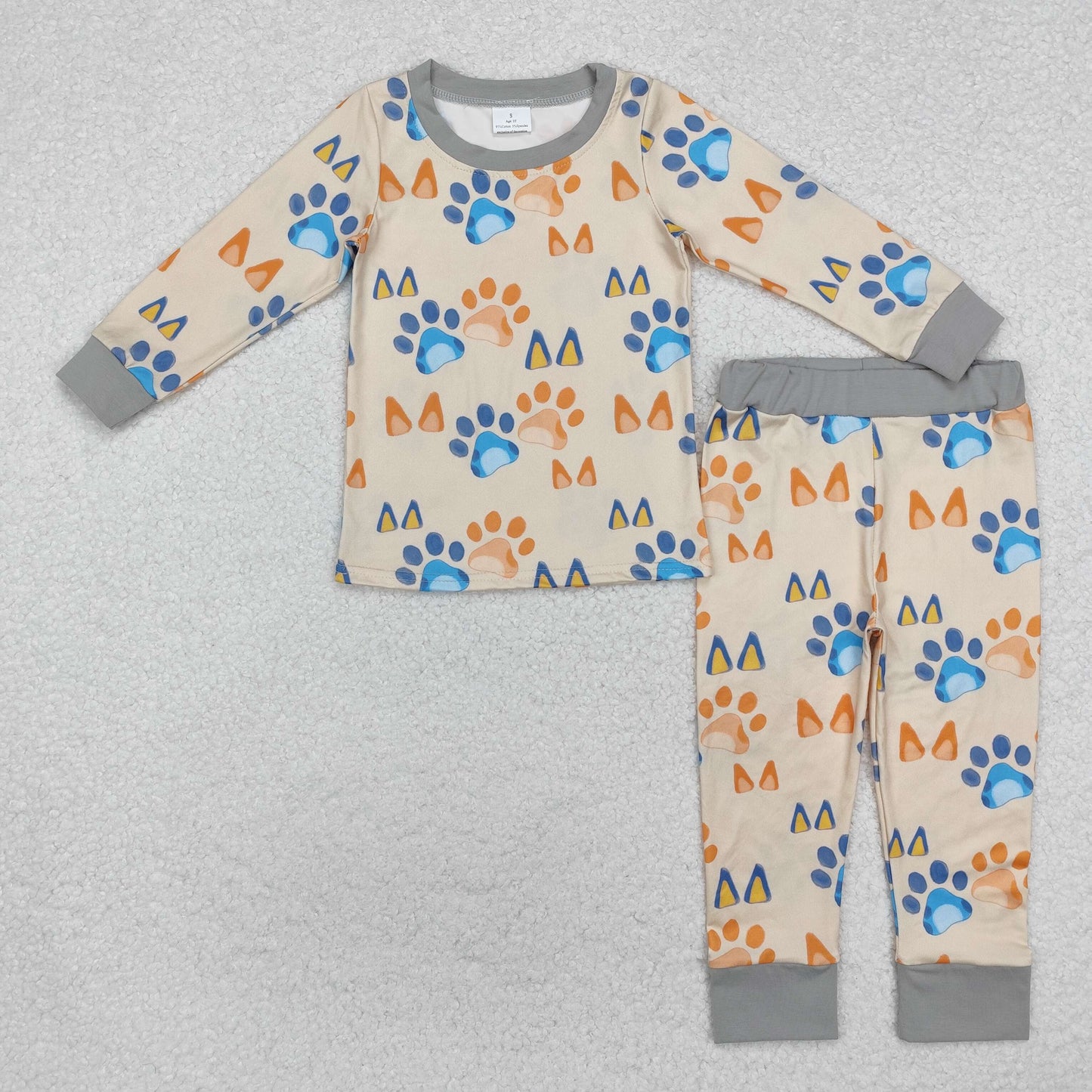 BLP0976 Cartoon Dog Paw Print Kids Fall Pajamas Clothes Set