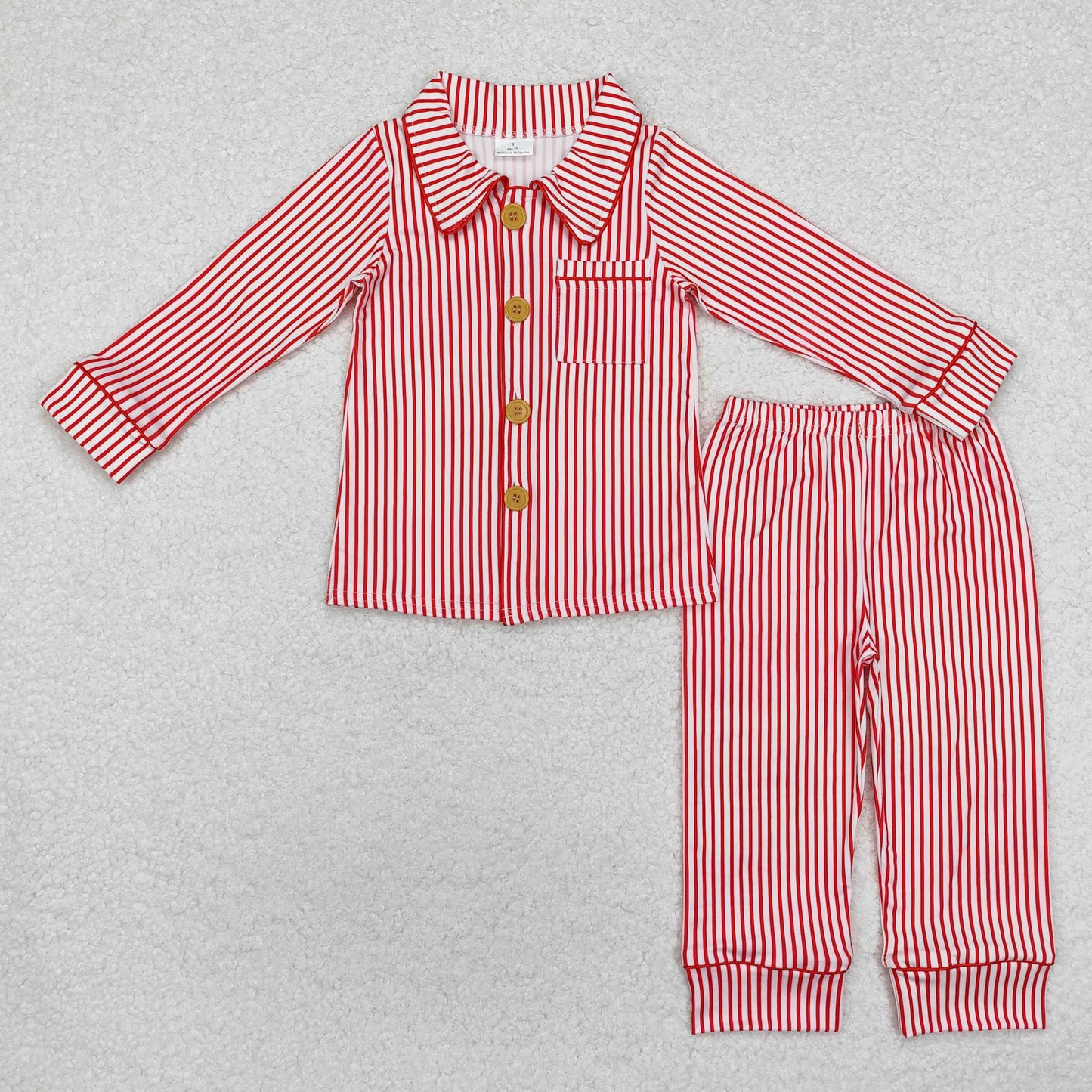 BLP0980 Red Stripes Print Boys Christmas Buttons Pajamas Clothes Set