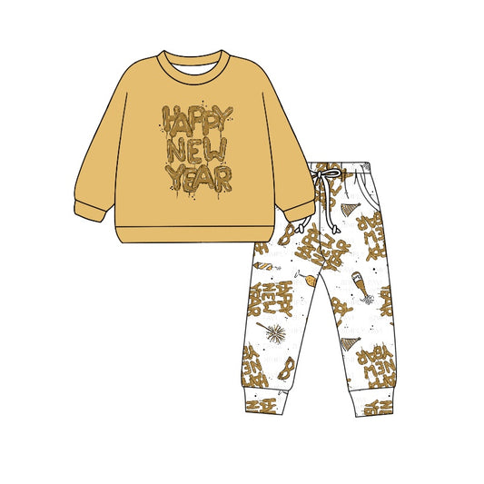 (Pre-order)BLP0987 Happy New Year Gold Print Boys Clothes Set