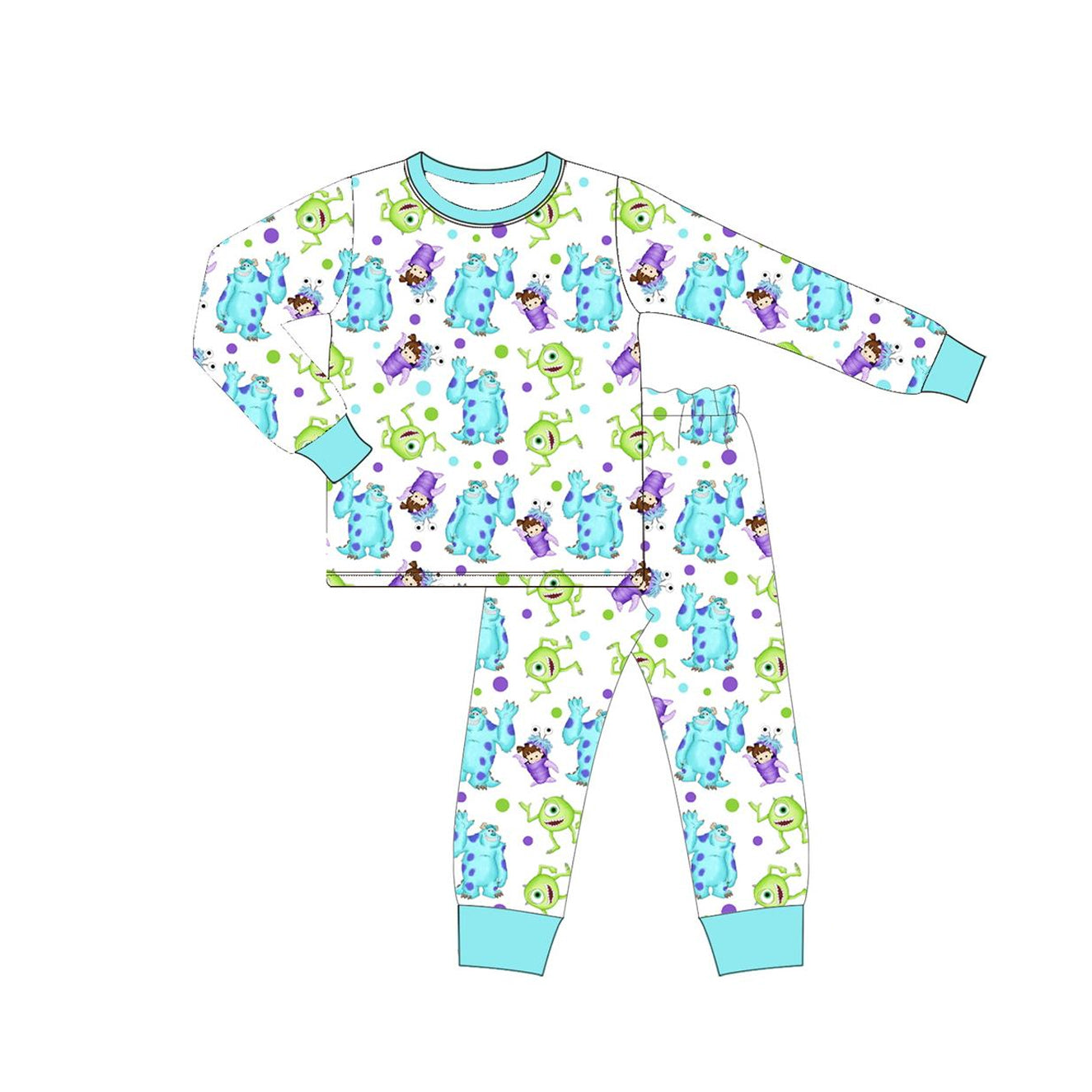 (Pre-order)BLP0988 Cartoon Monster Print Boys Fall Pajamas Clothes Set