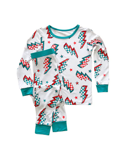 (Pre-order)BLP0991  Red Green Flash Print Boys Christmas Pajamas Clothes Set