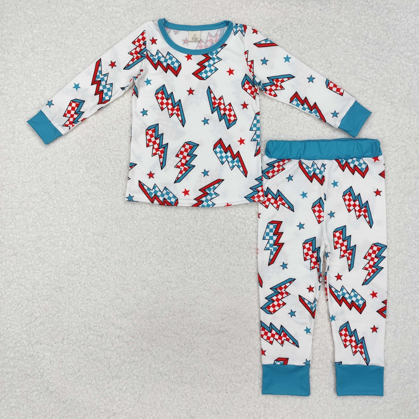 BLP0991  Red Blue Flash Print Boys Bamboo Pajamas Clothes Set