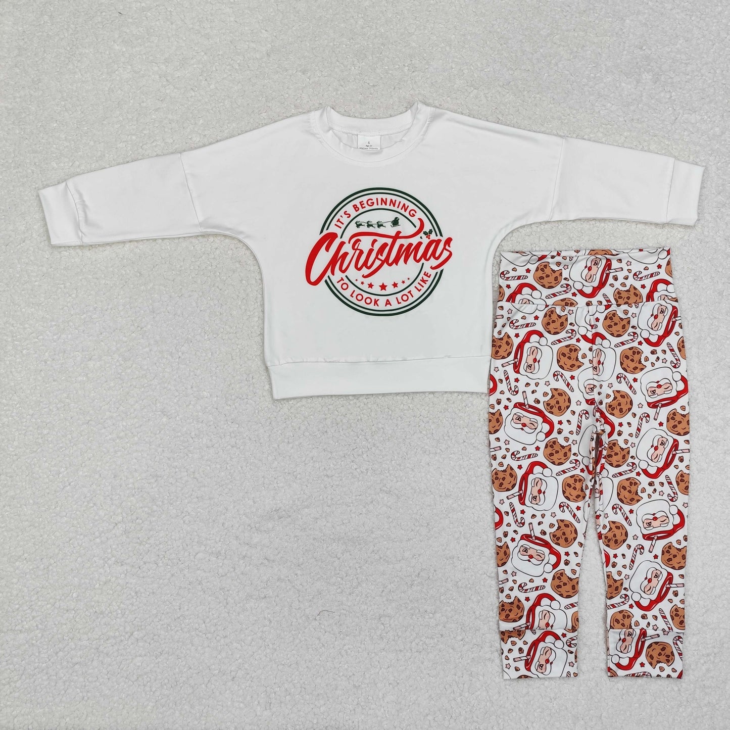 BLP1002 White Top Milk Cup Cookie Pants Boys Christmas Clothes Set