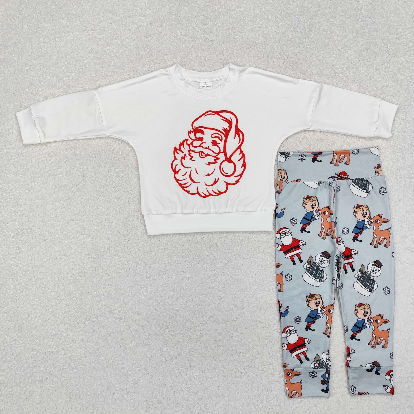 BLP1003 Santa White Top Grey Pants Boys Christmas Clothes Set