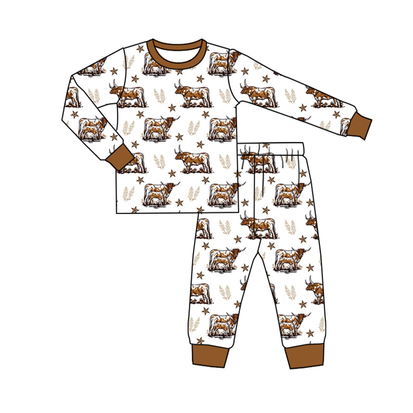 (Pre-order)BLP1013 Cows Stars Print Boys Fall Pajamas Clothes Set