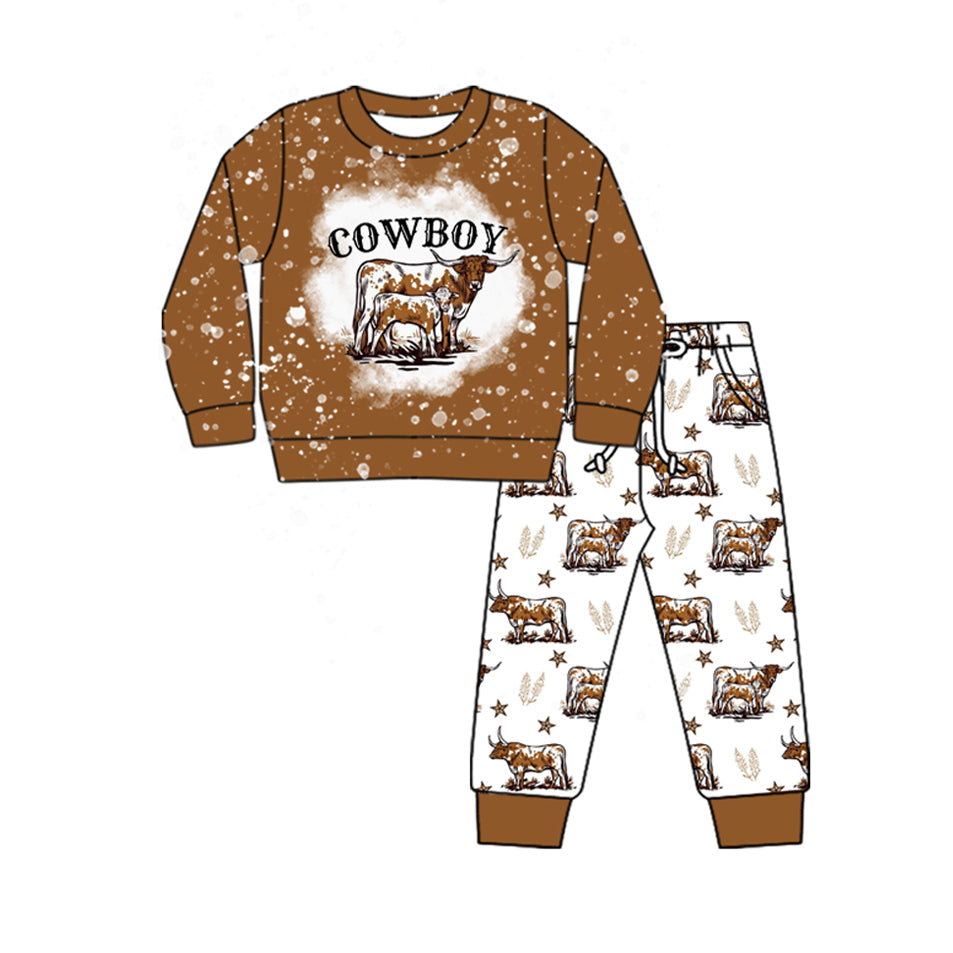 (Pre-order)BLP1014 Cowboy Top Cows Stars Pants Boys Fall Clothes Set