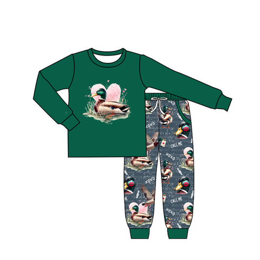 (Pre-order)BLP1037  Duck Heart Top Call Me XOXO Pants Boys Valentine's Day Clothes Set