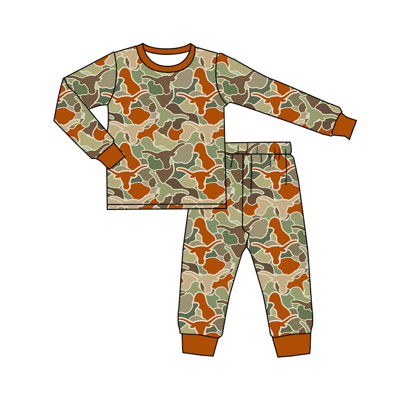 (Pre-order)BLP1042 Longhorn Camo Print Boys Western Pajamas Clothes Set