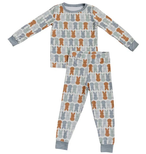 (Pre-order)BLP1047 Bunny Grey Print Boys Easter Pajamas Clothes Set