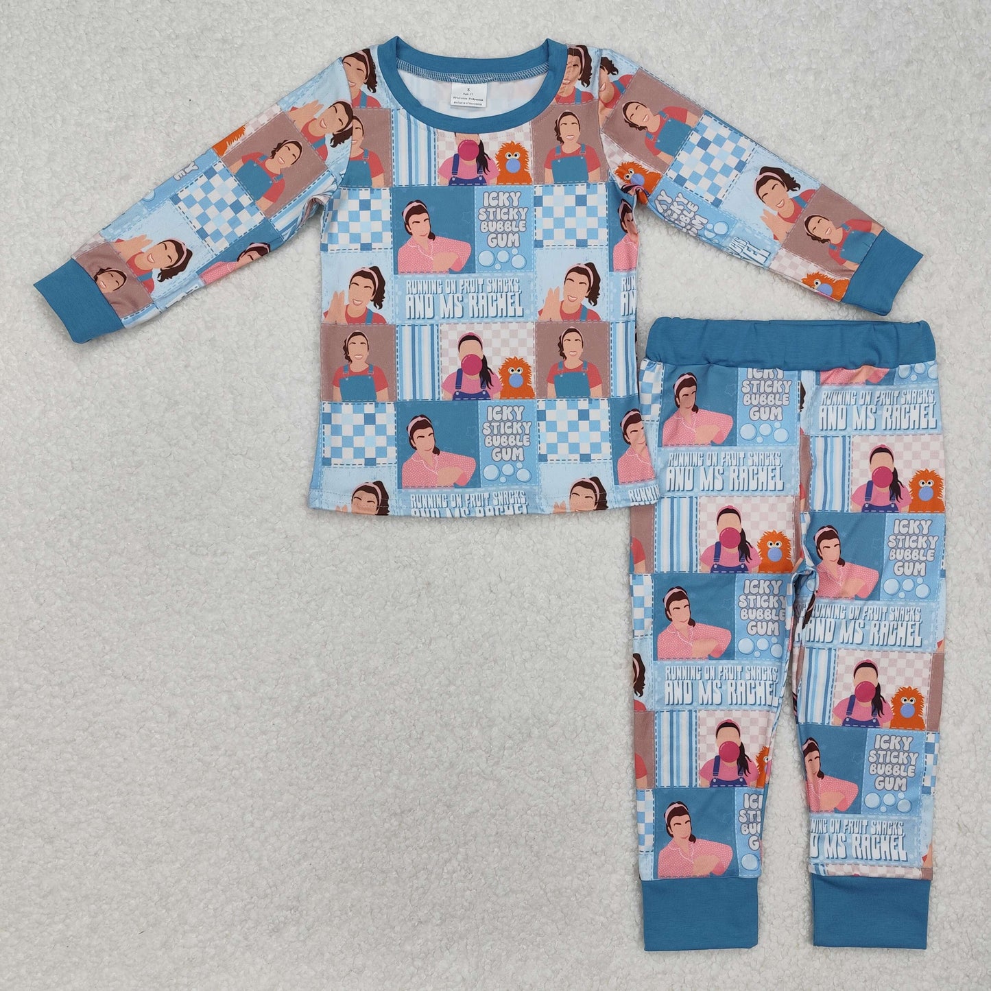 BLP1059 Cartoon Teacher Ms.Rache* Blue Print Boys Pajamas Clothes Set