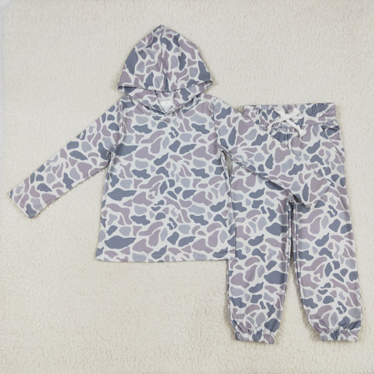 BLP1062 Grey Camo Print Kids Hoodie Clothes Set