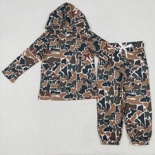 BLP1063 Brown Camo Print Kids Hoodie Clothes Set