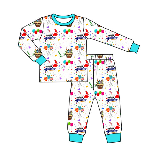 (Pre-order)BLP1067 Cake Balloon Print Boys Happy Birthday Pajamas Clothes Set