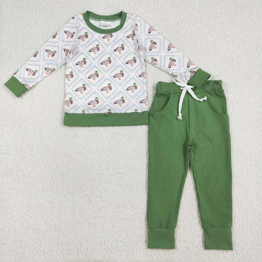 BLP1071 Duck Top Green Pants Boys Fall Clothes Set